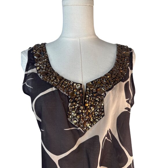 ZARA Sleeveless Small Beaded Scoop Neck Shift Dress Cotton & Silk Blend - Picture 11 of 14